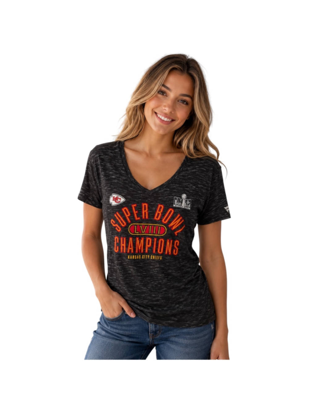 Fanatics Kansas City Chiefs Super Bowl LVIII Champions V-Neck T-Shirt Women’s L